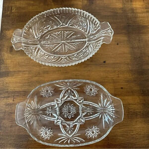 Antique Cut Glass Divided Relish/ Candy Trays Set of 2